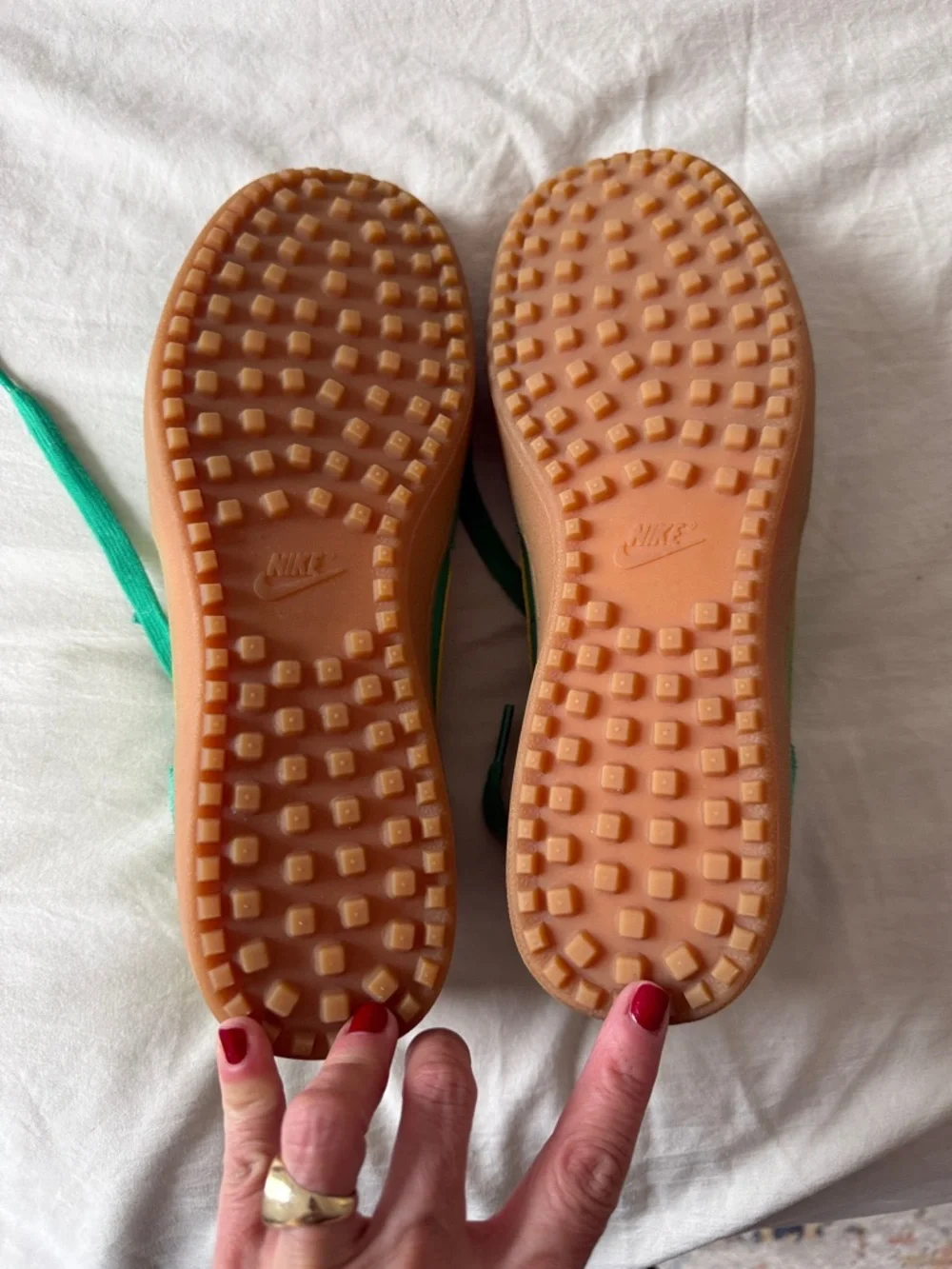 Nike Women’s Green Sneakers with Yellow Swoosh - Picture 6 of 7